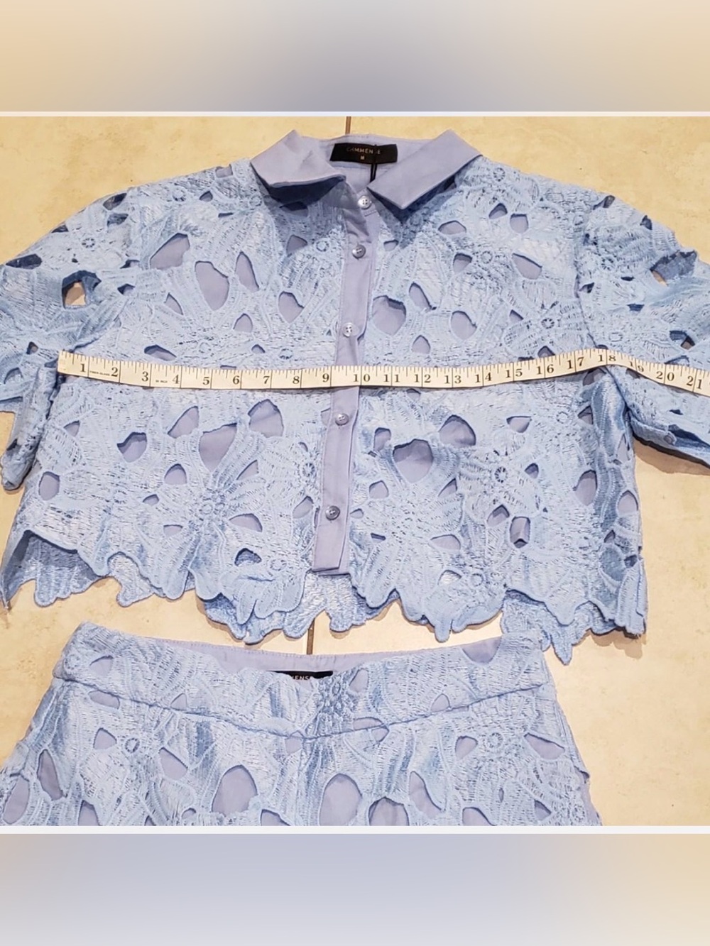 Commense Periwinkle Blue Lace Wide-Leg Jumpsuit - Picture 5 of 9